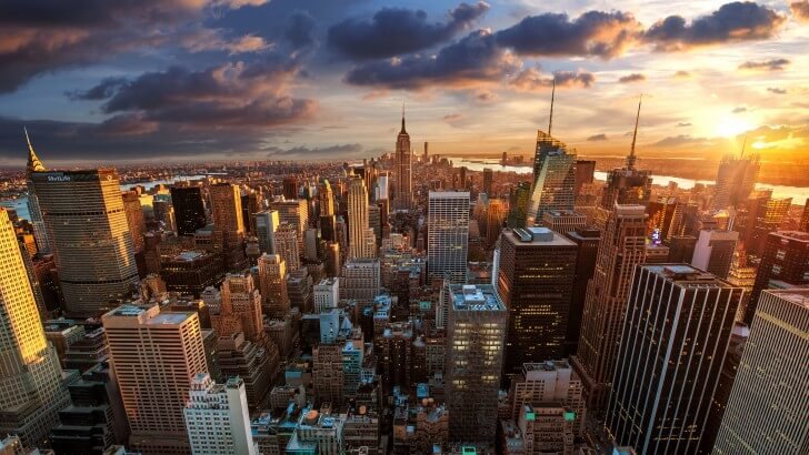 New York City Skyline At Sunset Wallpaper