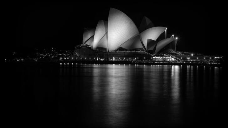 Sydney Opera House at Night in Black & White Wallpaper