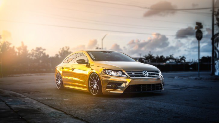 Golden Volkswagen Passat CC Wallpaper