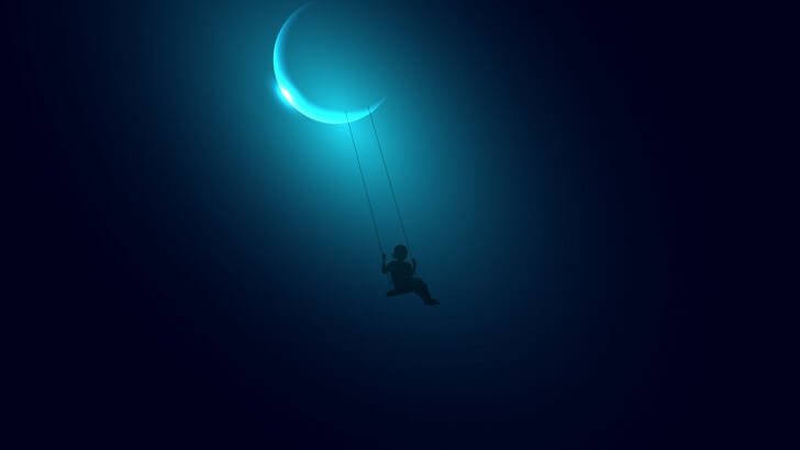 Little Girl Swinging on the Moon Wallpaper