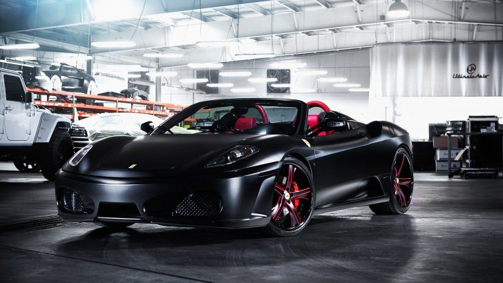 Matte Black Ferrari F430 on Savini Wheels Wallpaper