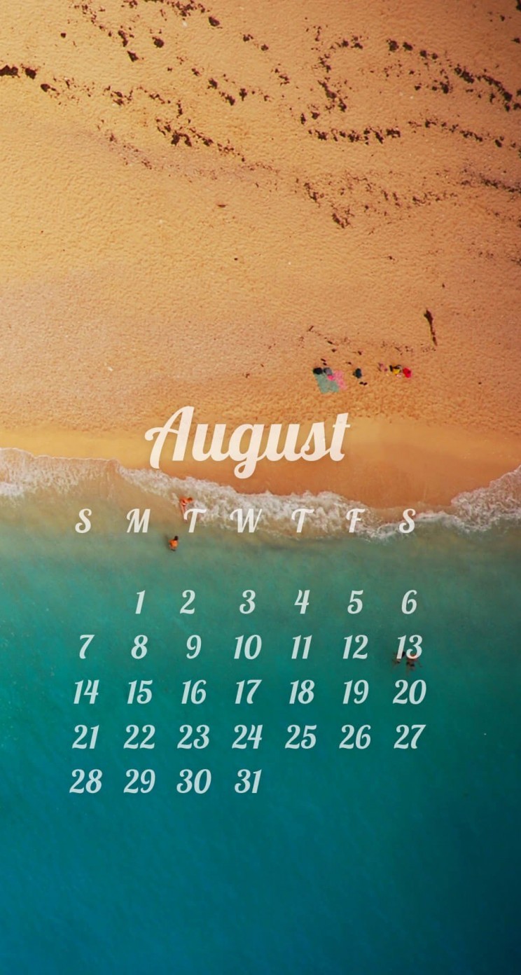 August 2016 Calendar Wallpaper for Apple iPhone 5 / 5s