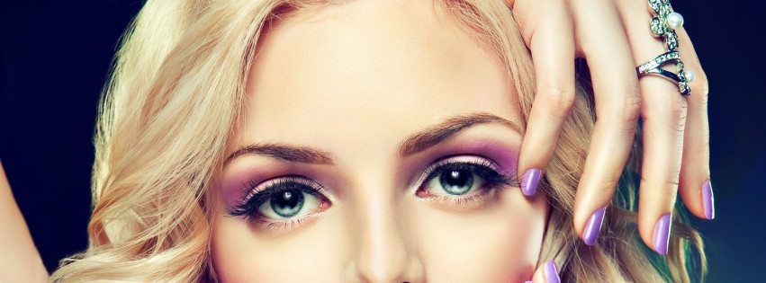 Beautiful Blonde Girl With Lilac Makeup Wallpaper for Social Media Facebook Cover