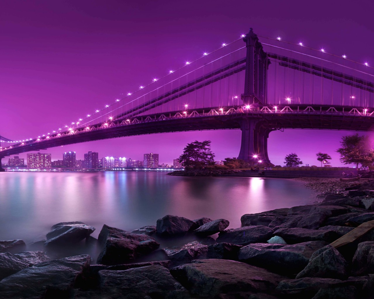 Brooklyn Bridge by night Wallpaper for Desktop 1280x1024