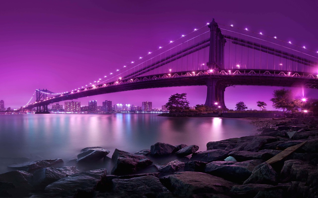 Brooklyn Bridge by night Wallpaper for Desktop 1280x800