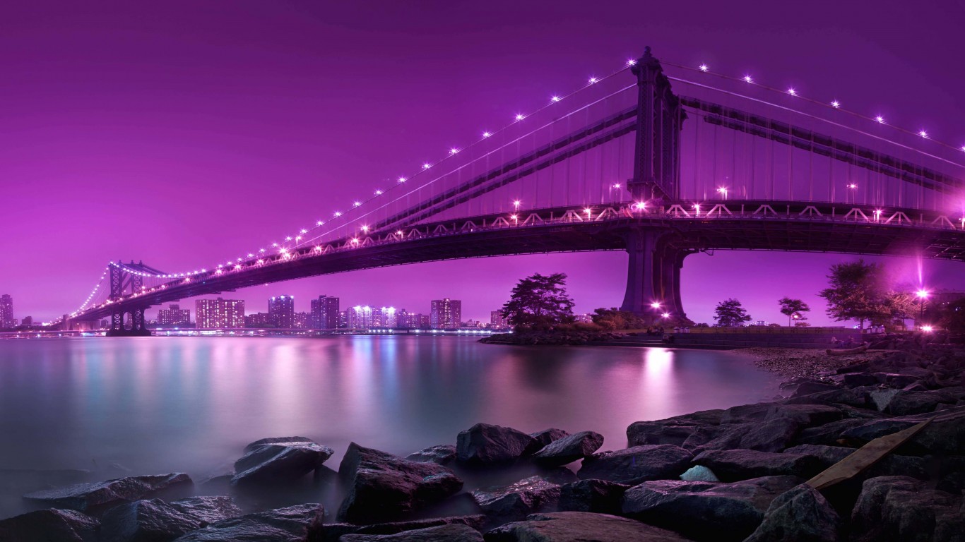 Brooklyn Bridge by night Wallpaper for Desktop 1366x768