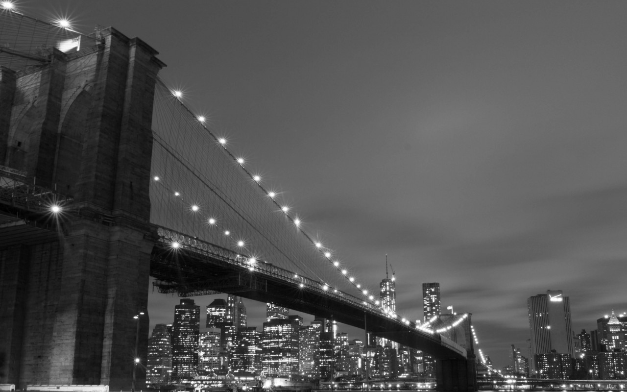 Brooklyn Bridge, New York City in Black & White Wallpaper for Desktop 1280x800