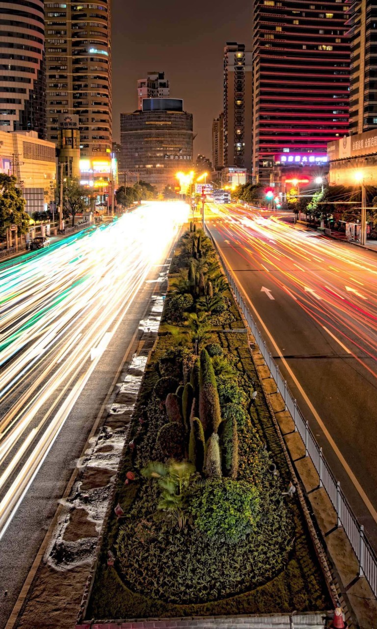 Busy Road in Shanghai at Night Wallpaper for LG Optimus G