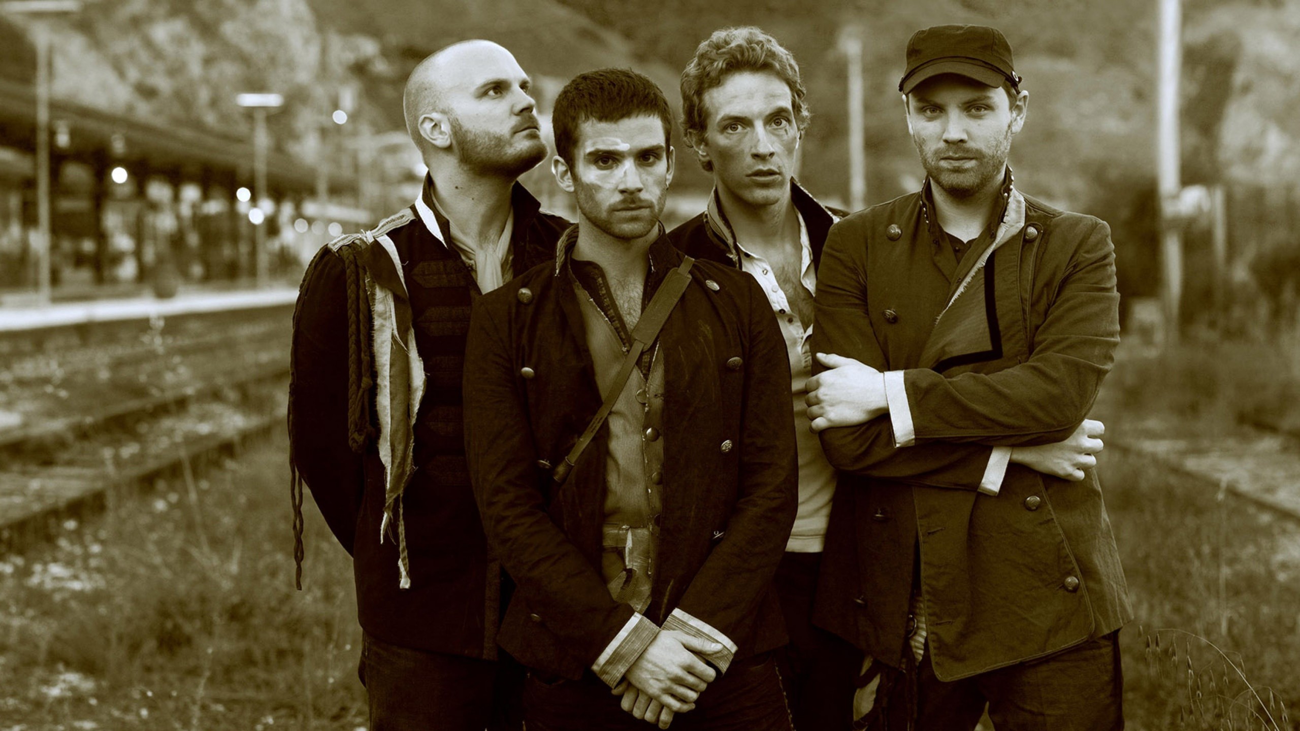 Coldplay Band Sepia Wallpaper for Social Media YouTube Channel Art