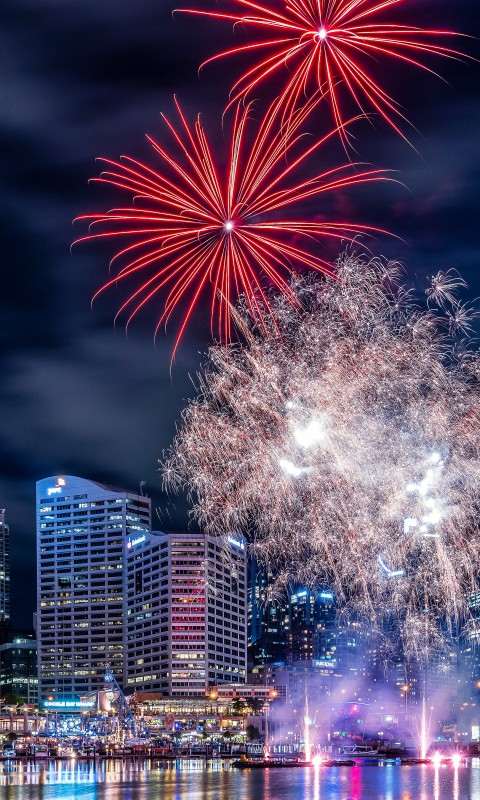 Fireworks In Darling Harbour Wallpaper for SAMSUNG Galaxy S3 Mini