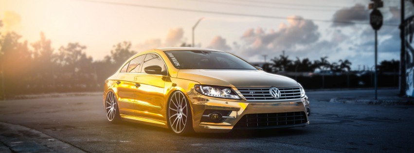 Golden Volkswagen Passat CC Wallpaper for Social Media Facebook Cover