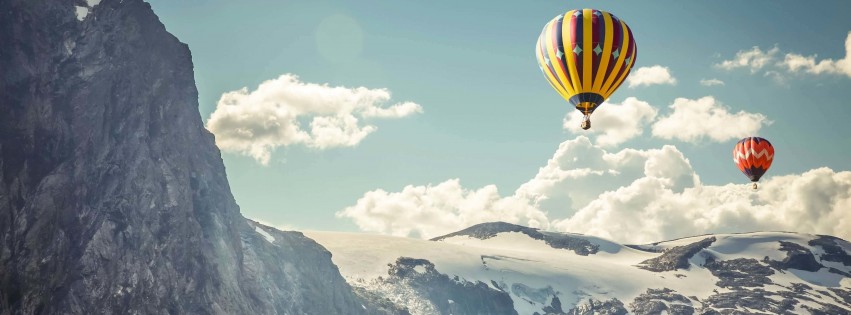 Hot Air Balloon Over the Mountain Wallpaper for Social Media Facebook Cover