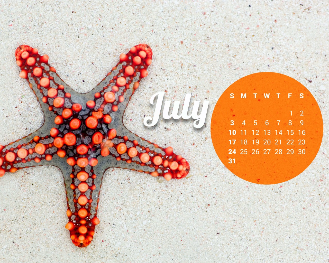 July 2016 Calendar Wallpaper for Desktop 1280x1024