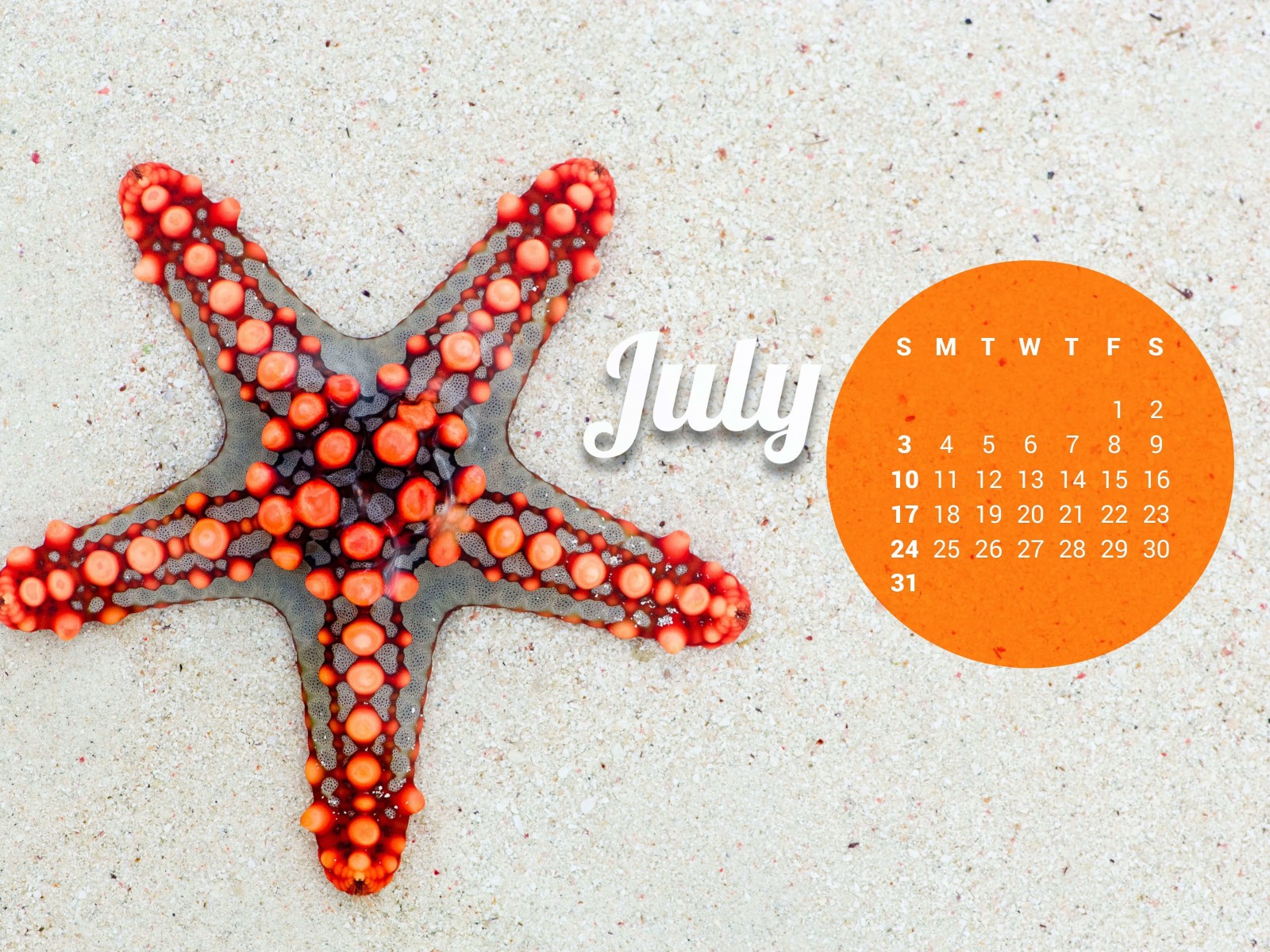 July 2016 Calendar Wallpaper for Desktop 1600x1200