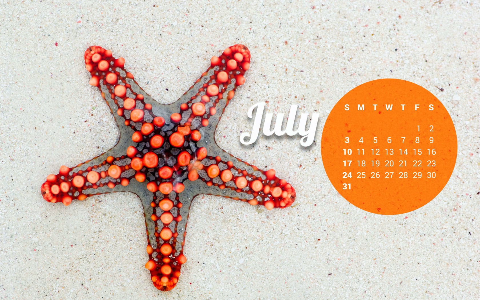 July 2016 Calendar Wallpaper for Desktop 1680x1050
