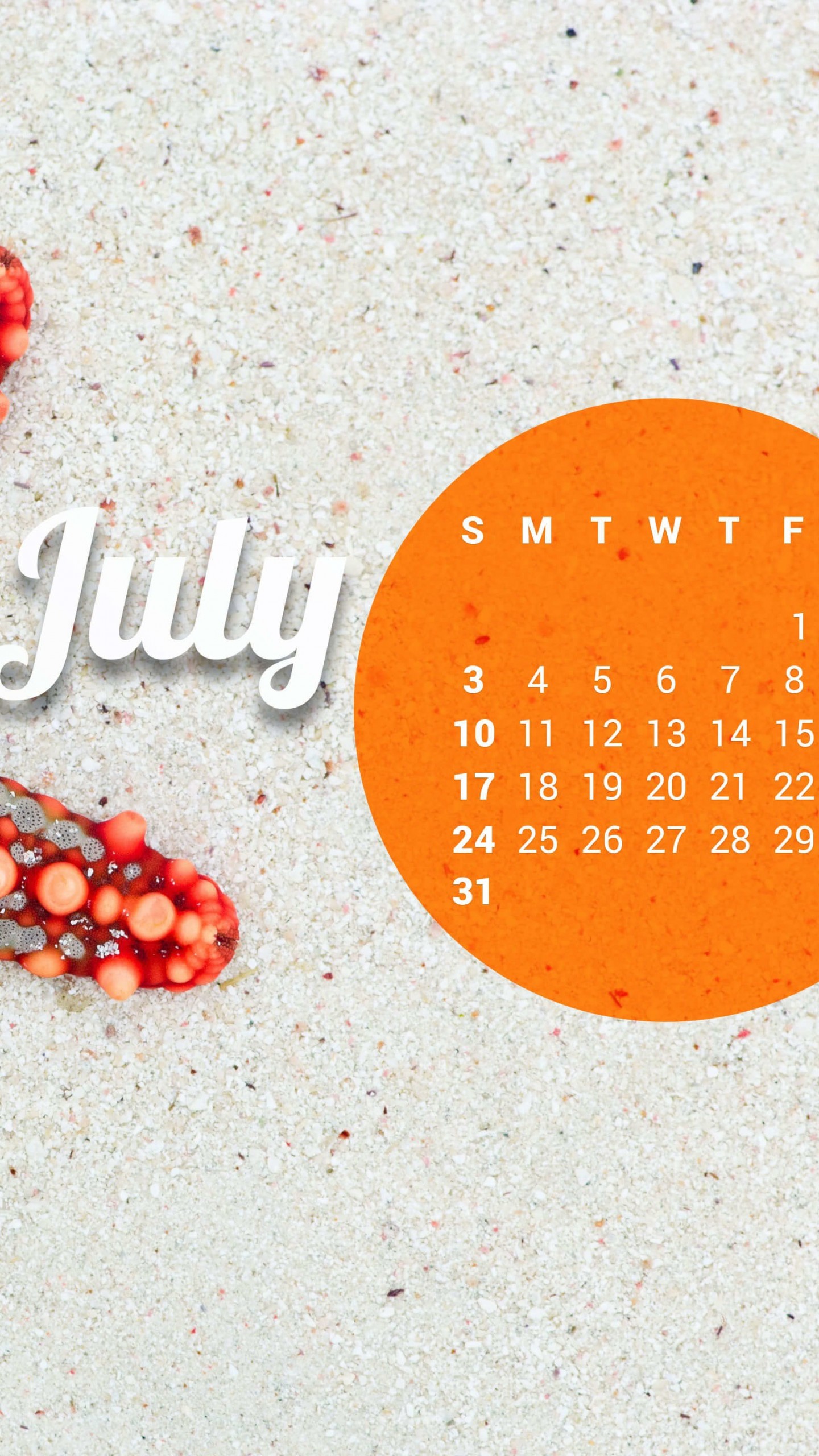 July 2016 Calendar Wallpaper for Google Nexus 6P