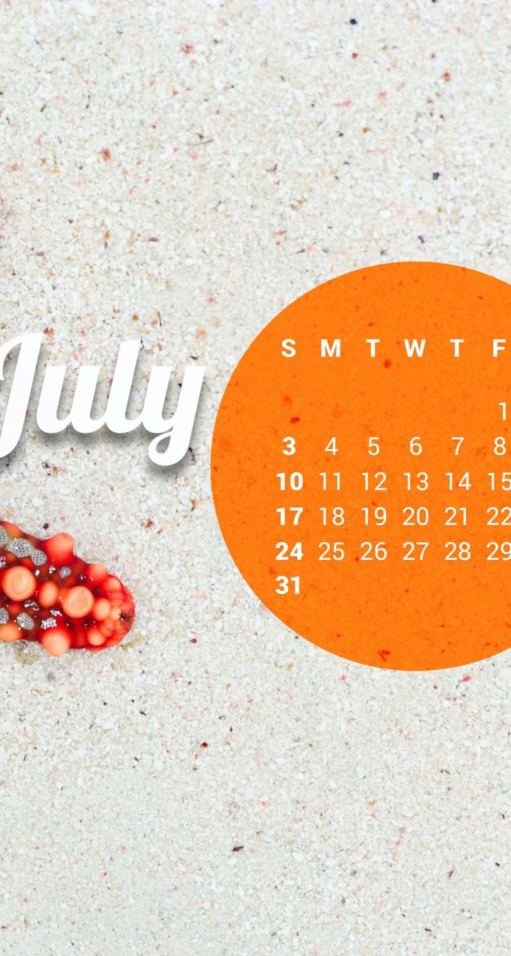 July 2016 Calendar Wallpaper for Apple iPhone 5 / 5s