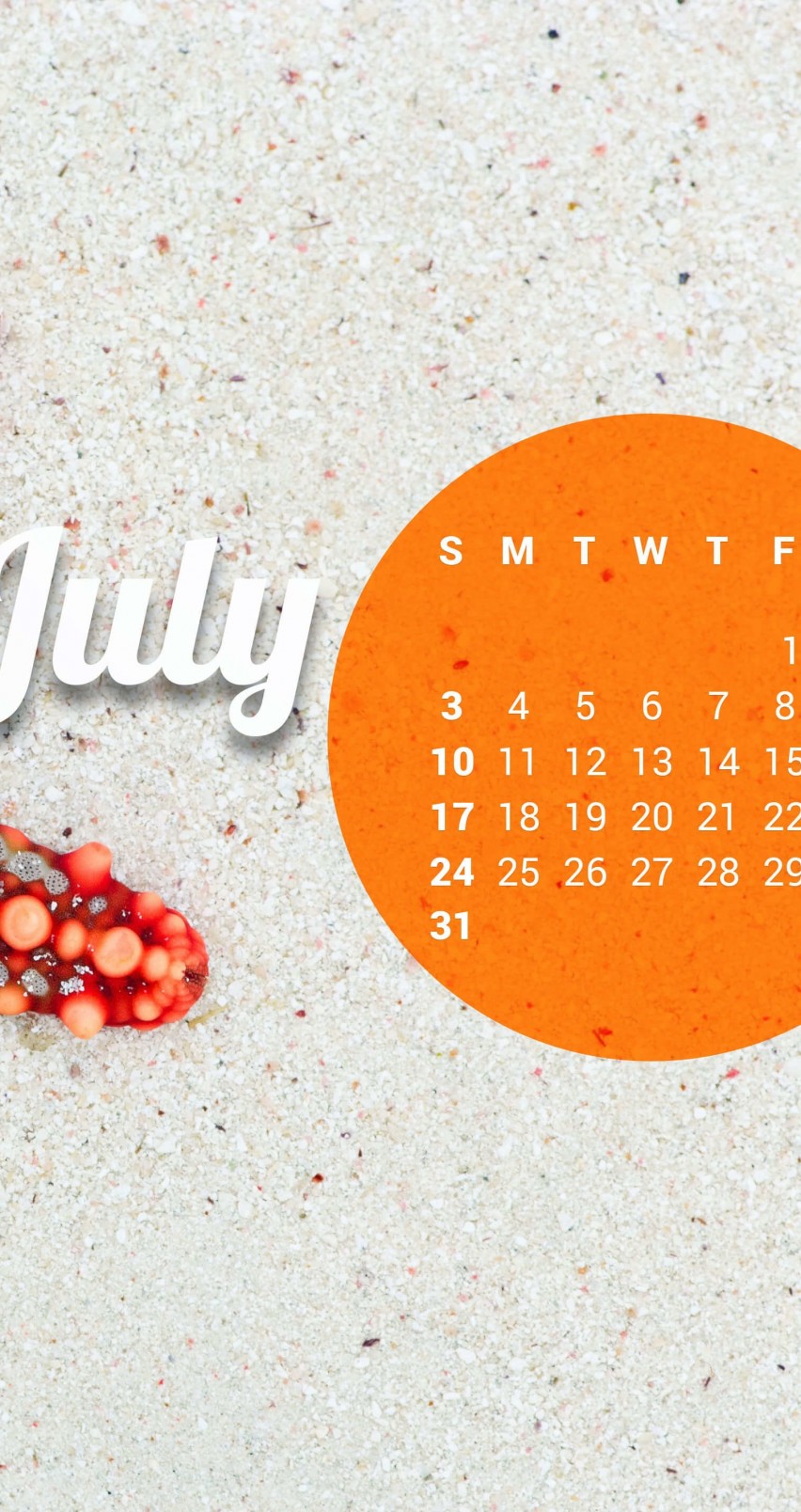 July 2016 Calendar Wallpaper for Apple iPhone 6 / 6s