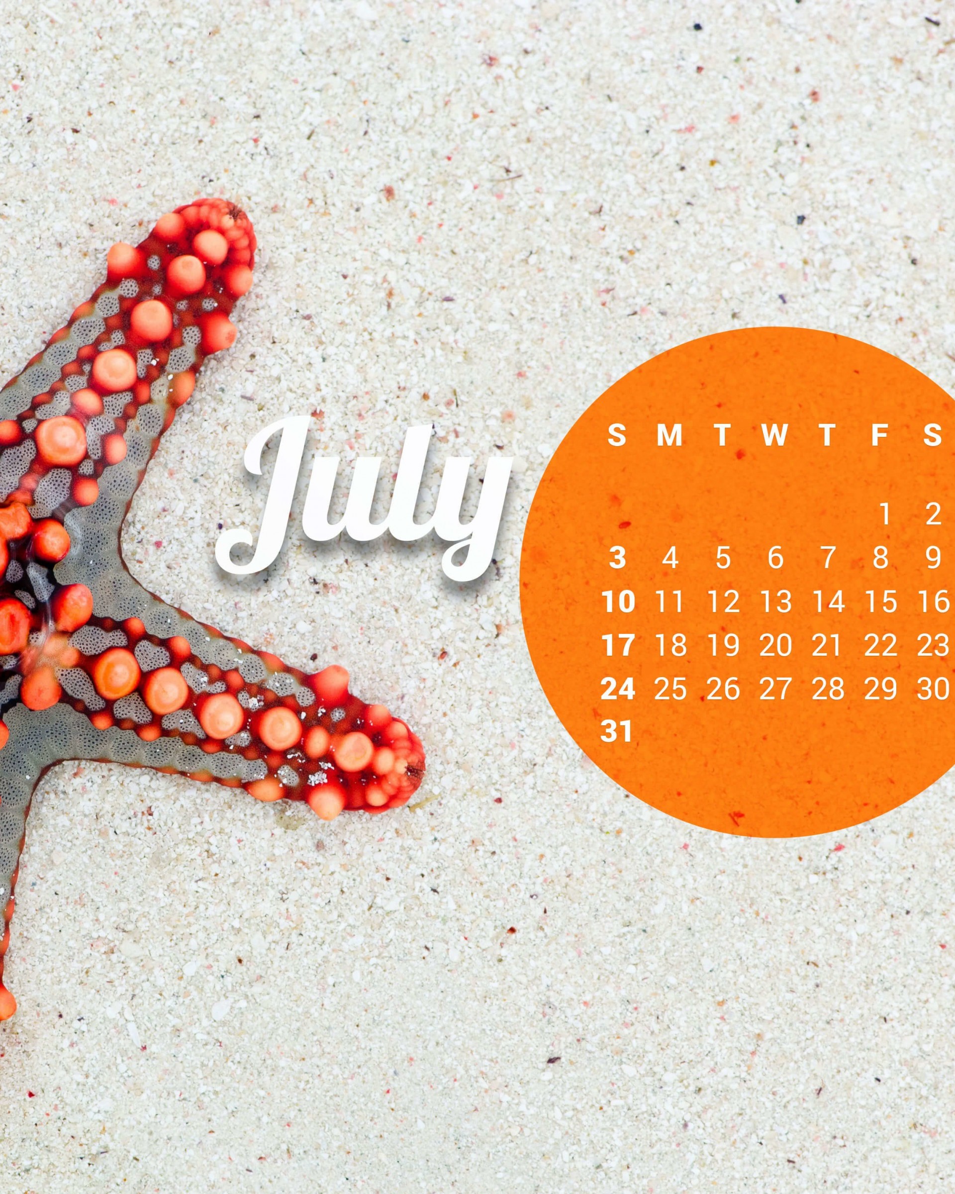 July 2016 Calendar Wallpaper for Google Nexus 7