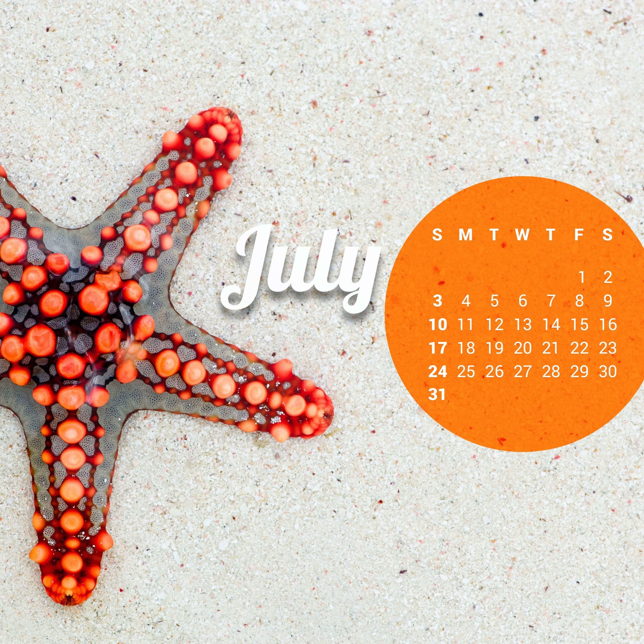 July 2016 Calendar Wallpaper for Google Nexus 9