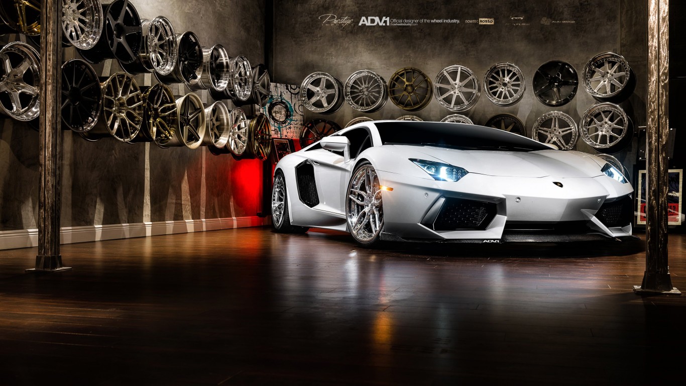 Lamborghini Aventador On ADV.1 Wheels Wallpaper for Desktop 1366x768
