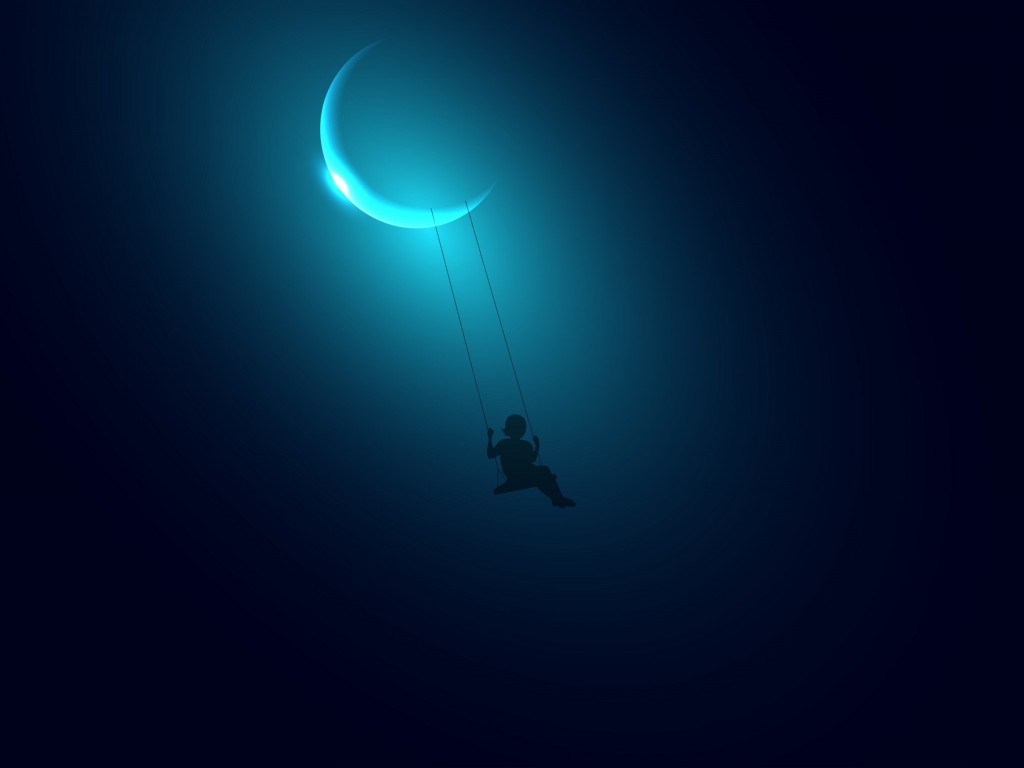 Little Girl Swinging on the Moon Wallpaper for Desktop 1024x768