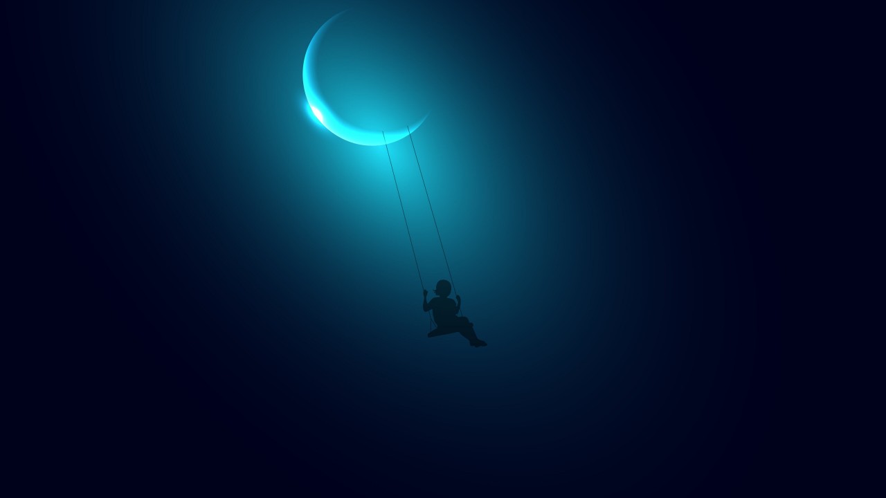 Little Girl Swinging on the Moon Wallpaper for Desktop 1280x720