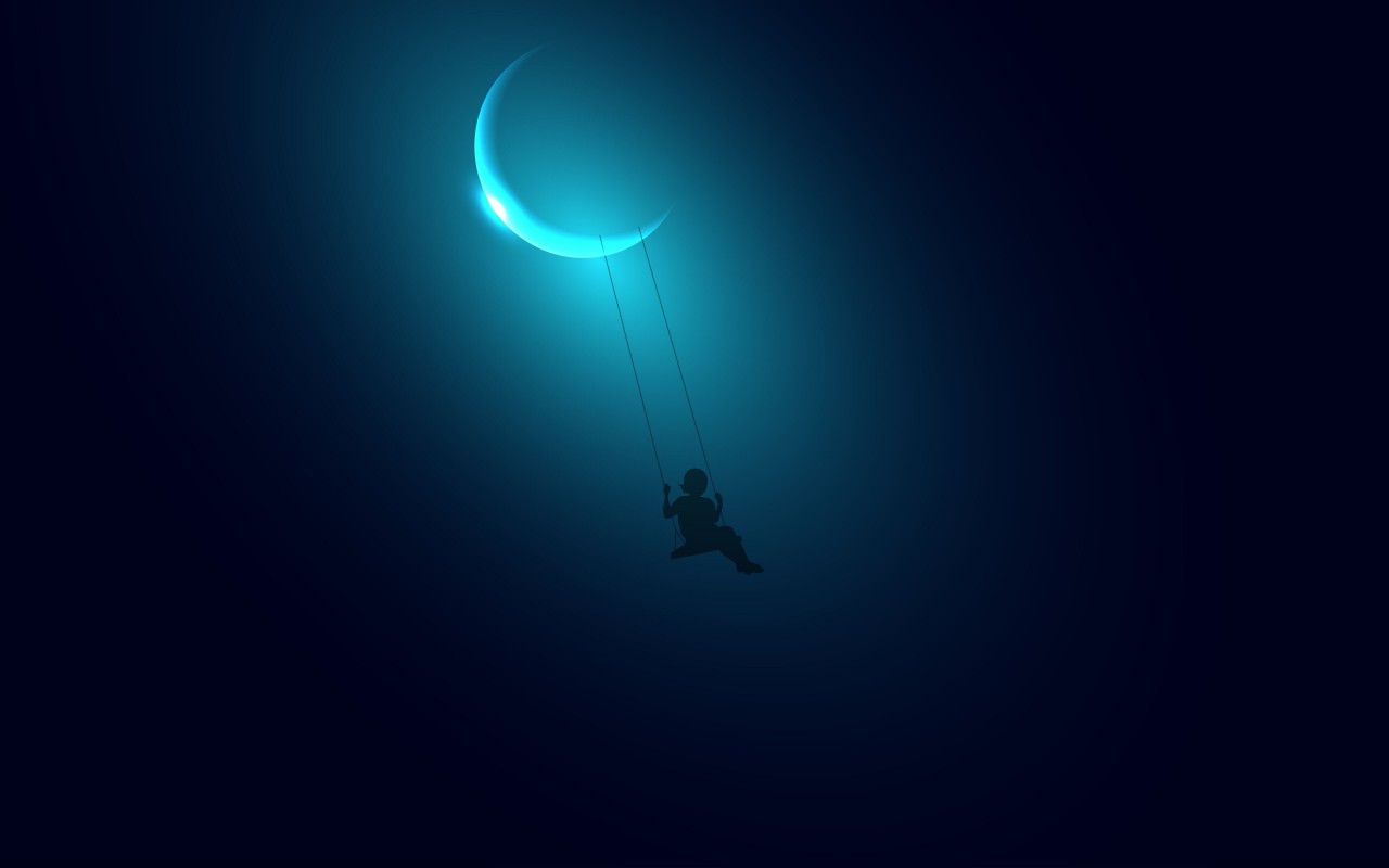 Little Girl Swinging on the Moon Wallpaper for Desktop 1280x800
