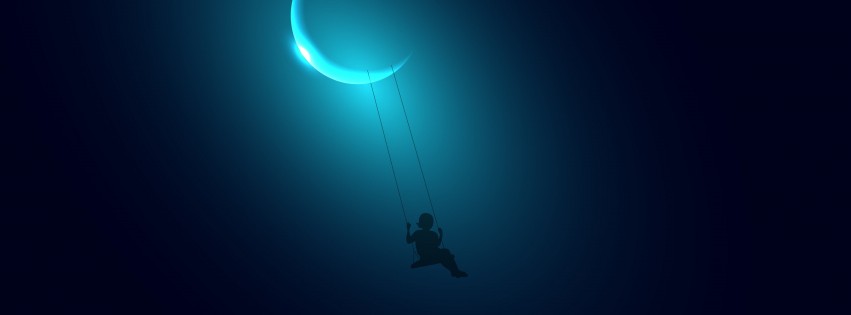 Little Girl Swinging on the Moon Wallpaper for Social Media Facebook Cover
