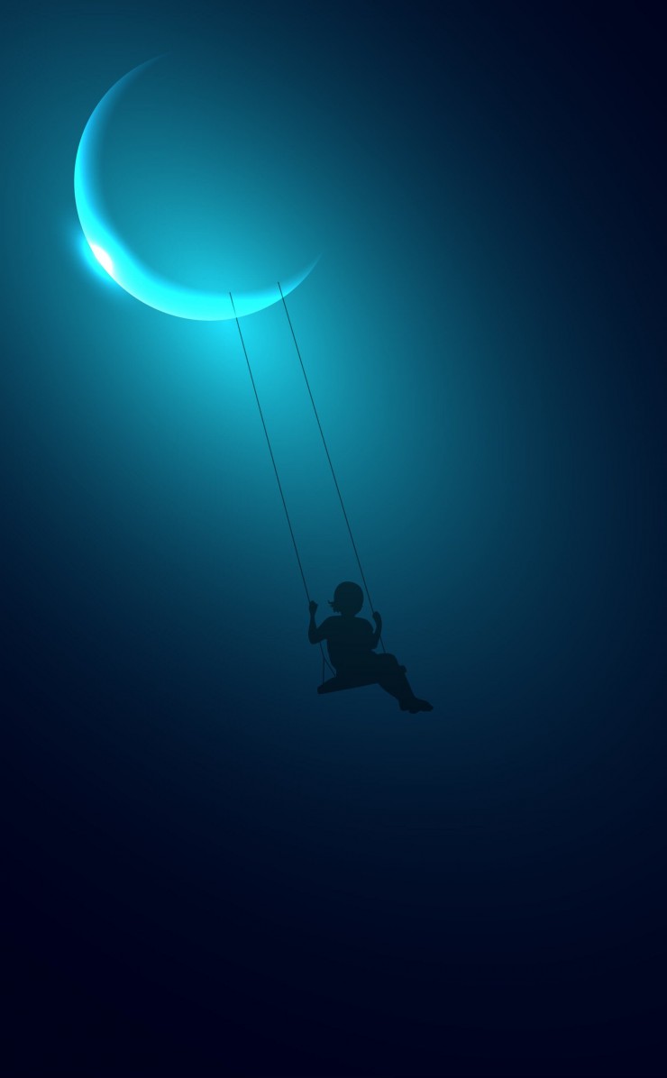 Little Girl Swinging on the Moon Wallpaper for Apple iPhone 4 / 4s