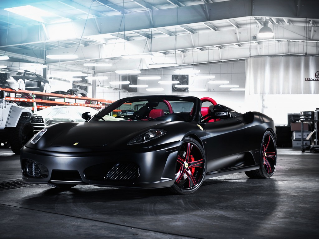 Matte Black Ferrari F430 on Savini Wheels Wallpaper for Desktop 1024x768