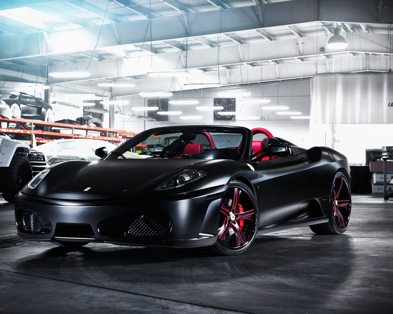 Matte Black Ferrari F430 on Savini Wheels Wallpaper for Desktop 1280x1024