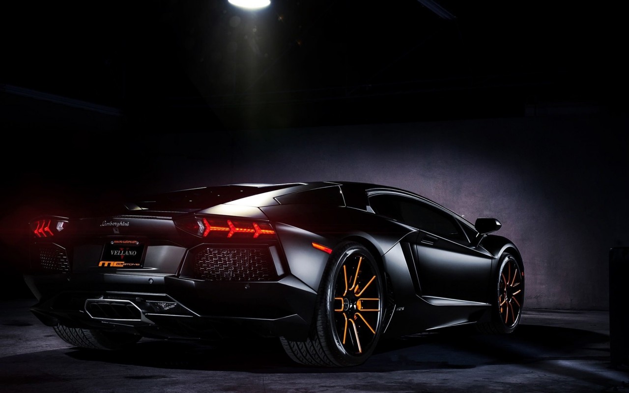 Matte Black Lamborghini Aventador on Vellano wheels Wallpaper for Desktop 1280x800