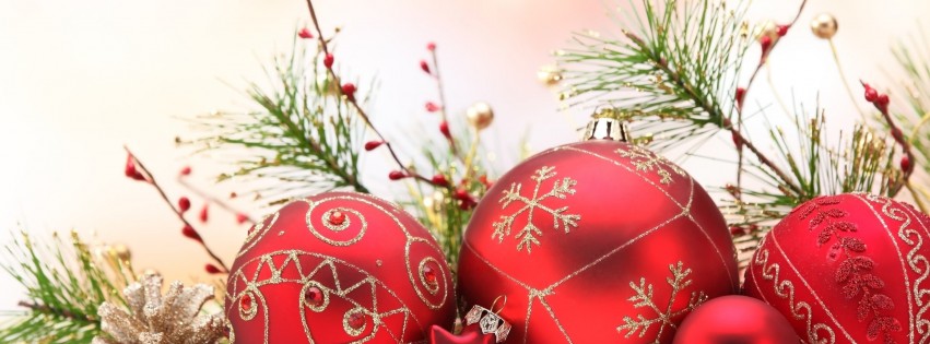 Matte Red Christmas Ball Ornaments Wallpaper for Social Media Facebook Cover