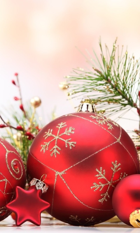Matte Red Christmas Ball Ornaments Wallpaper for SAMSUNG Galaxy S3 Mini