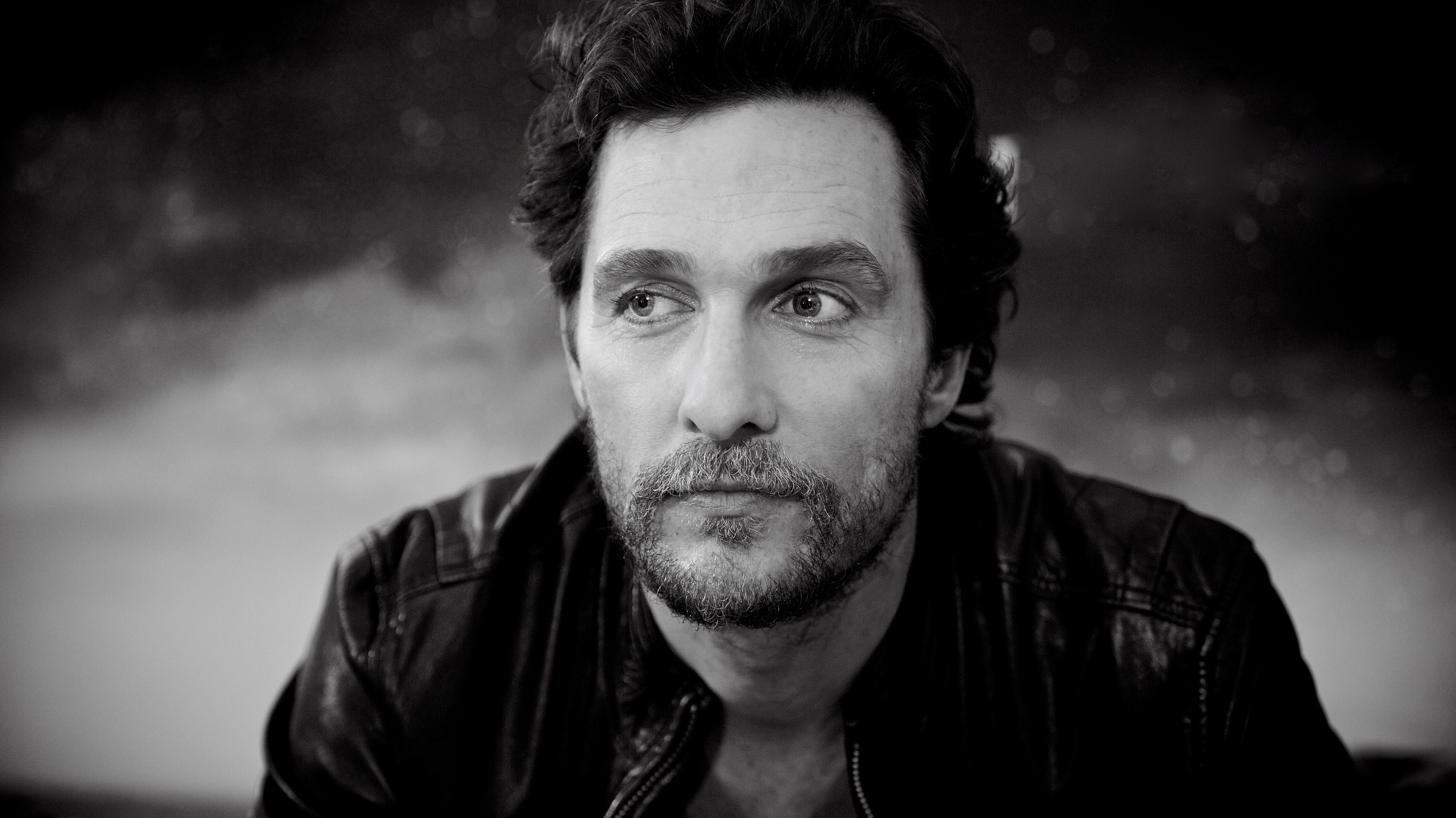 Matthew McConaughey Black & White Portrait Wallpaper for Desktop 4K 3840x2160
