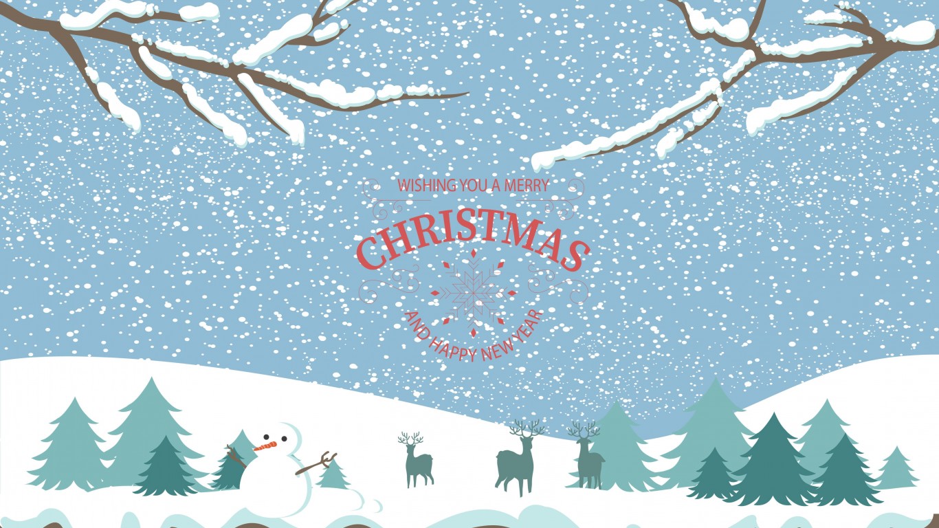 Merry Christmas Illustration Wallpaper for Desktop 1366x768