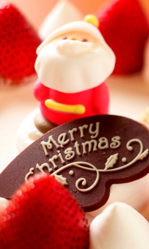 Merry Christmas Strawberry Dessert Wallpaper for SAMSUNG Galaxy S3 Mini