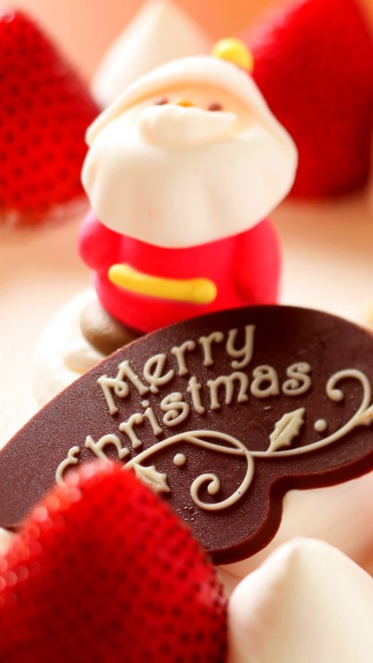 Merry Christmas Strawberry Dessert Wallpaper for SAMSUNG Galaxy S4 Mini
