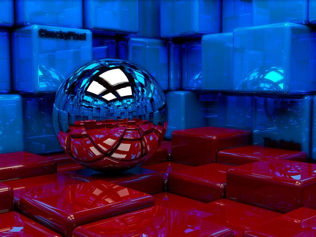 Metallic Sphere Reflecting The Cube Room Wallpaper for Desktop 1024x768