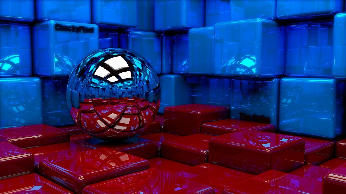 Metallic Sphere Reflecting The Cube Room Wallpaper for Desktop 1366x768