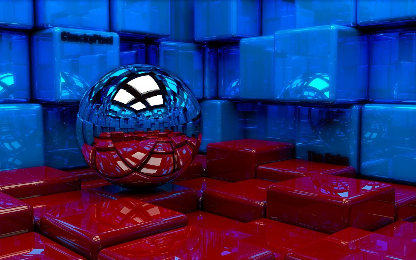 Metallic Sphere Reflecting The Cube Room Wallpaper for Desktop 1440x900