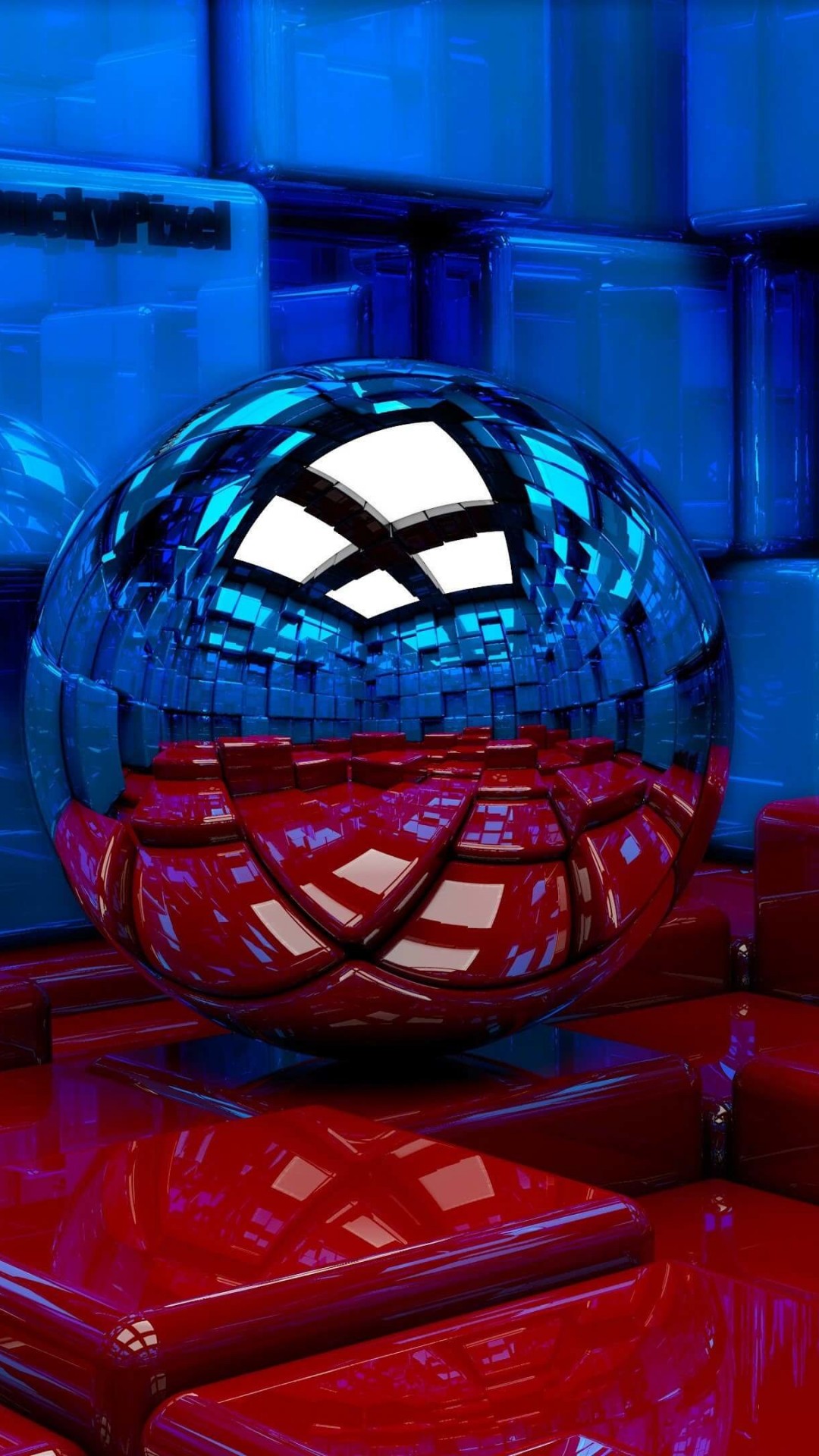 Metallic Sphere Reflecting The Cube Room Wallpaper for SAMSUNG Galaxy S5