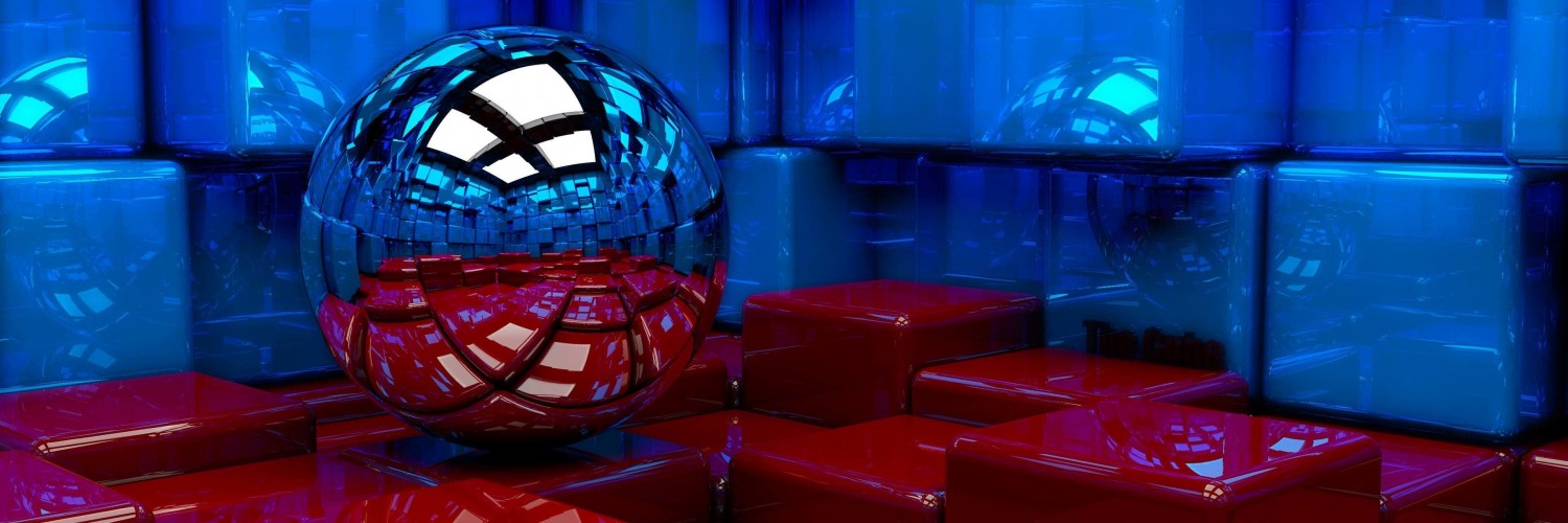 Metallic Sphere Reflecting The Cube Room Wallpaper for Social Media Twitter Header
