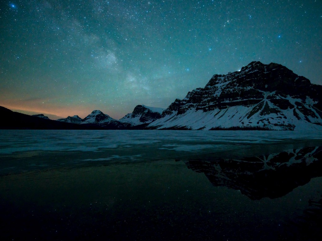 Milky Way over Bow Lake, Alberta, Canada Wallpaper for Desktop 1024x768