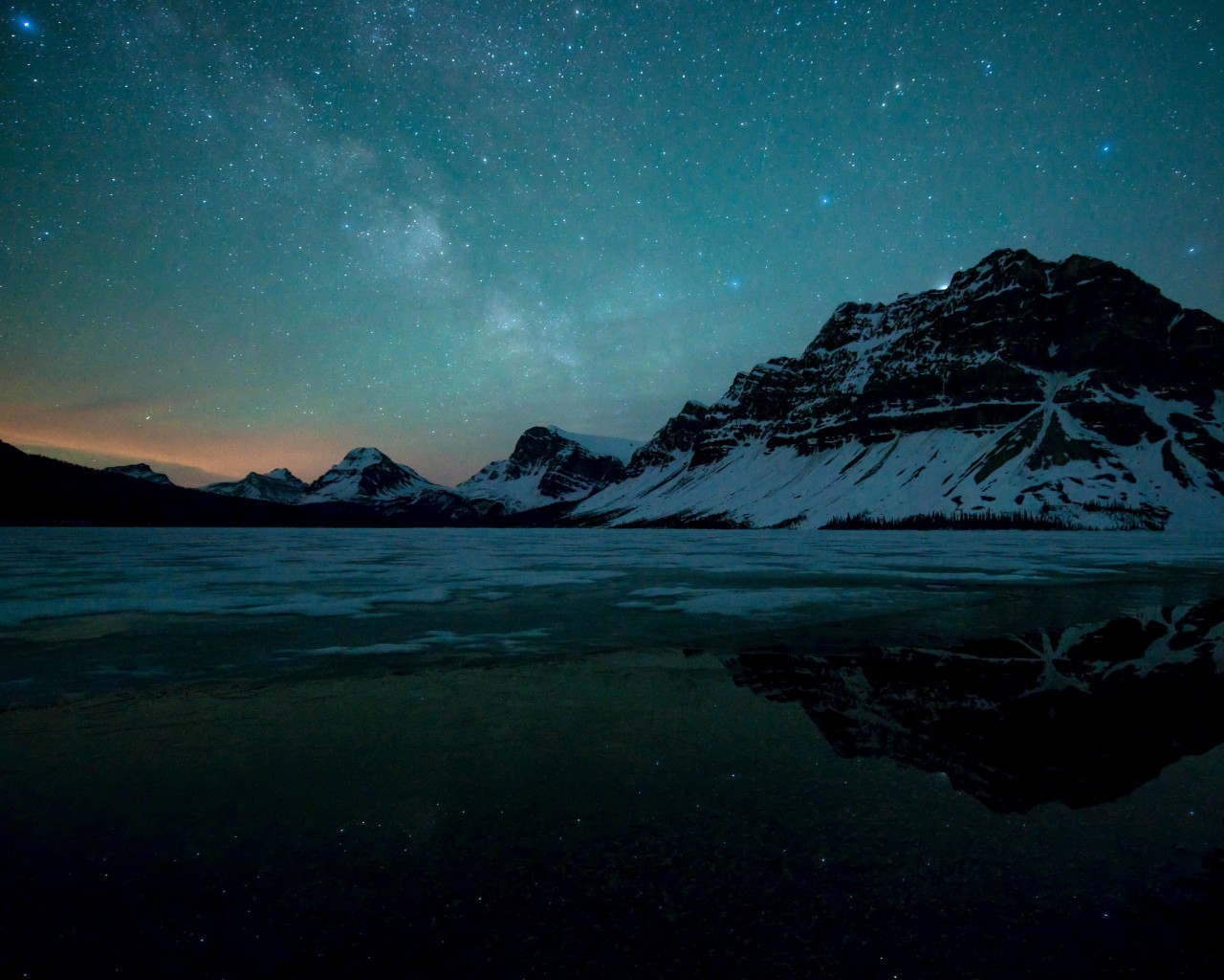 Milky Way over Bow Lake, Alberta, Canada Wallpaper for Desktop 1280x1024