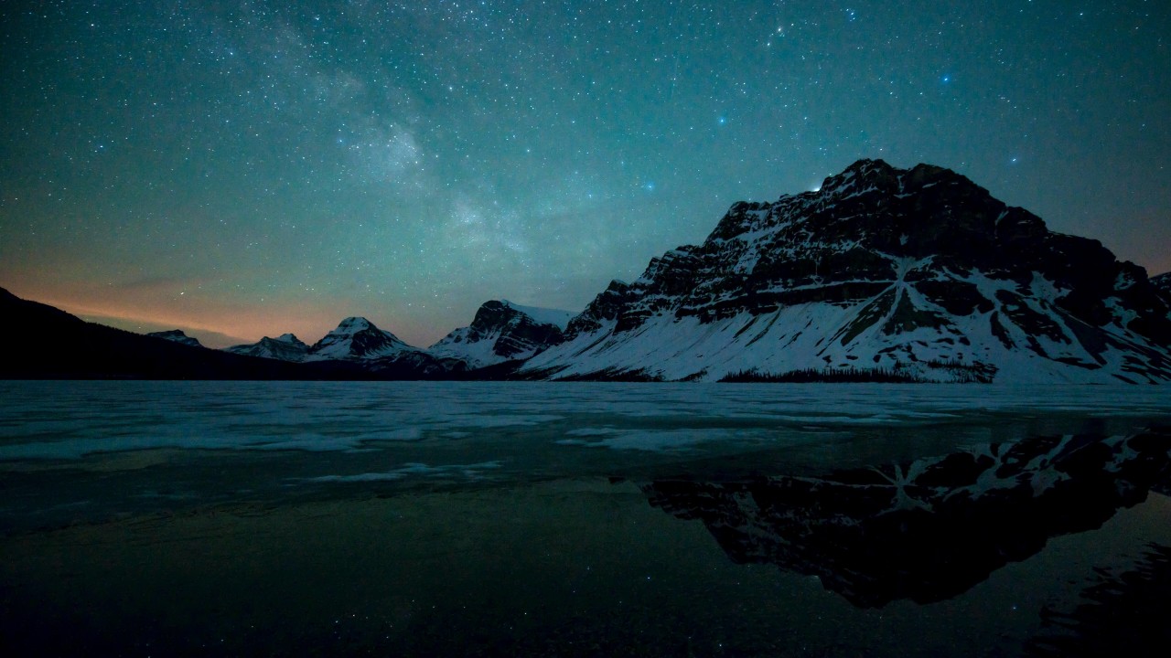 Milky Way over Bow Lake, Alberta, Canada Wallpaper for Desktop 1280x720