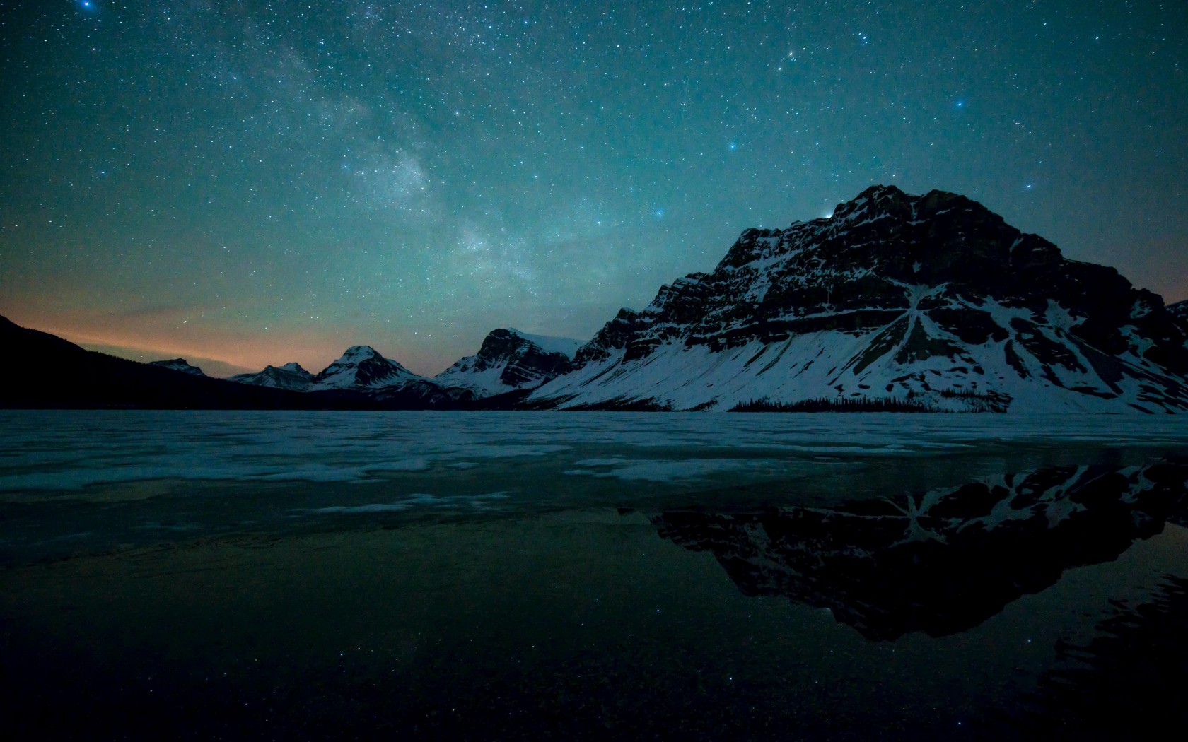 Milky Way over Bow Lake, Alberta, Canada Wallpaper for Desktop 1680x1050