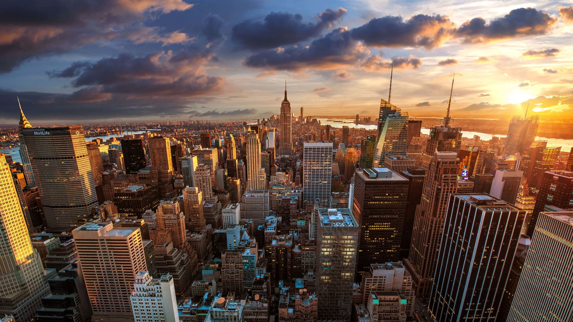 New York City Skyline At Sunset Wallpaper for Desktop 1920x1080
