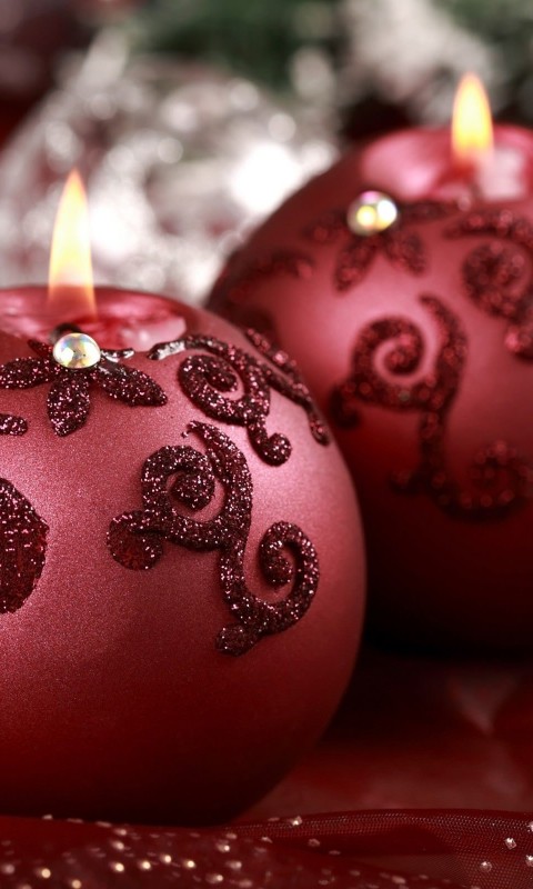 Red Christmas Ornament Ball Candles Wallpaper for SAMSUNG Galaxy S3 Mini